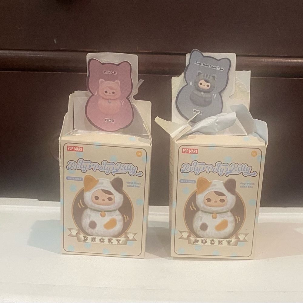 Pop Mart Pucky Roly Poly Pink Cat and American Short Hair